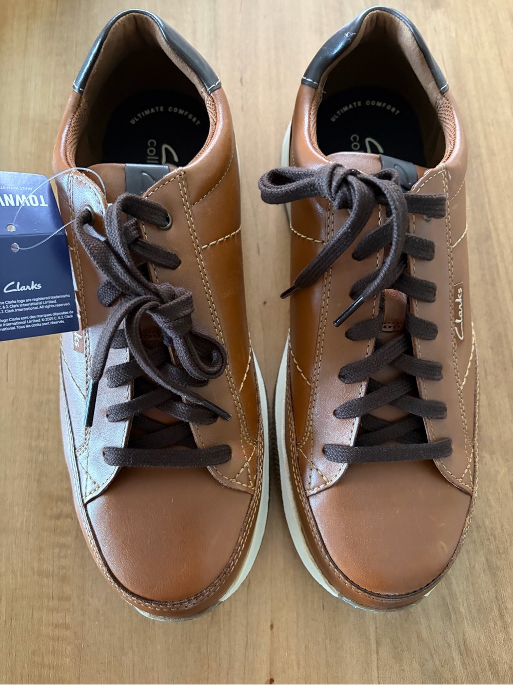 Clarks Men’s Brown Leather Lace-Up Sneakers with Dark Brown Laces.